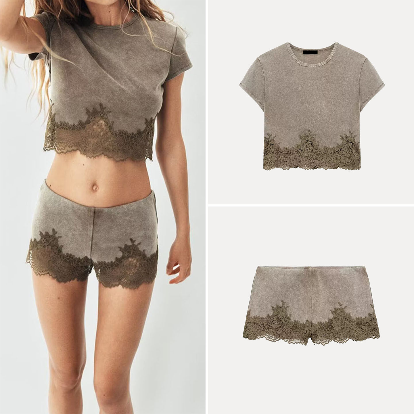 Women's Short Sleeve Ruffle He - Wash Effect Set recension och pris