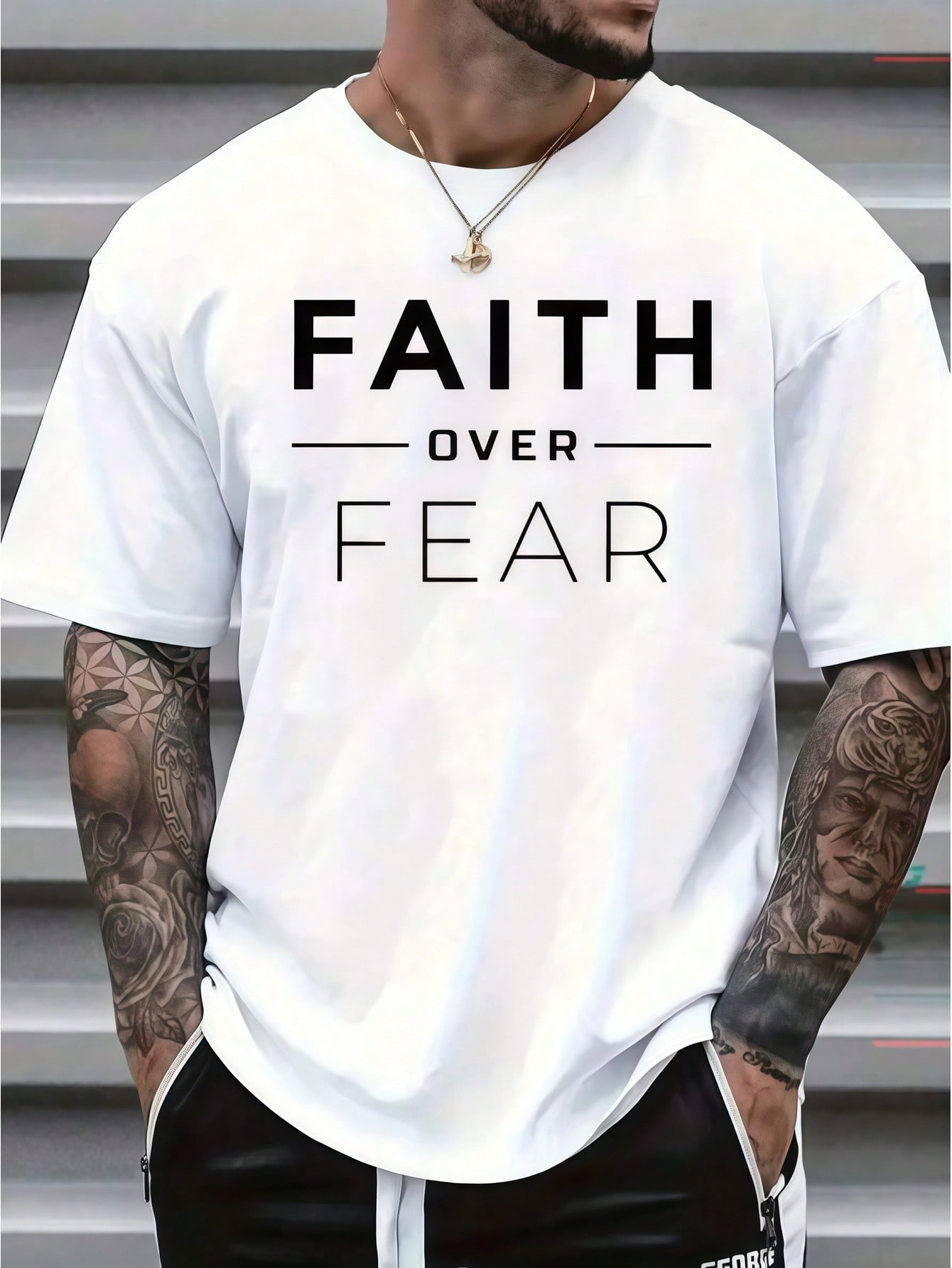 1pc Mens Clothes Faith Letter  - Wash Effect Set recension och pris