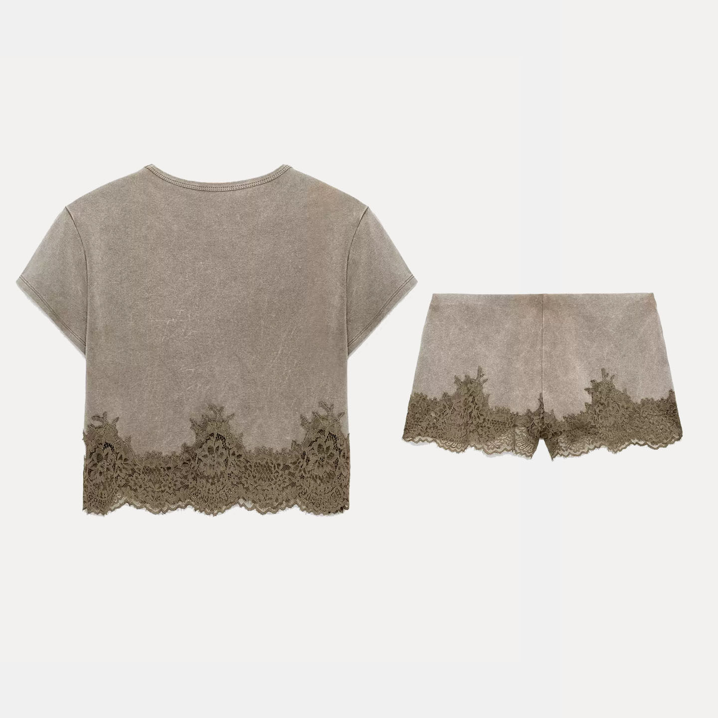 Womens Short Sleeve Lace Trim  - Wash Effect Set recension och pris